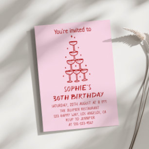 Moderne elegante Champagner-Turm 30. Geburtstag    Einladung
