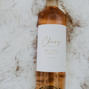 Moderne elegante Cheers Gold Wedding Wine Labels Weinetikett