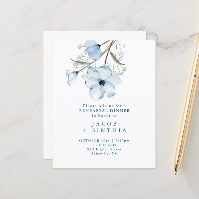 Moderne Elegante Chic Dusty Blue Hochzeitsprogramm (Vorderseite/Rückseite Beispiel)