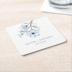 Moderne Elegante Chic Dusty Blue Wedding Rechteckiger Pappuntersetzer