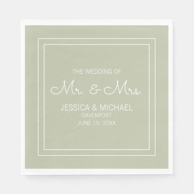 Moderne Elegante Chic Sage Green White Wedding Serviette (Vorderseite)