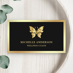 Moderne Elegante Chic Schwarze Goldfolie Schmetter Visitenkarte