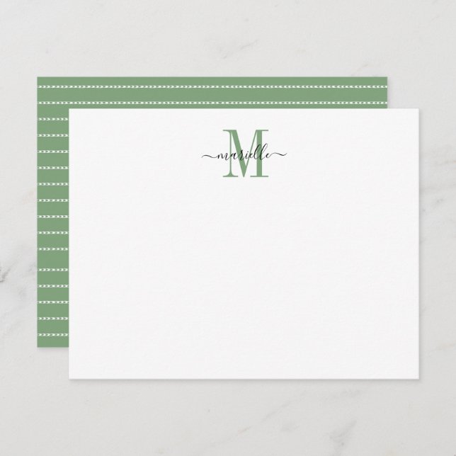 Moderne elegante Chic Script Monogram Green Mitteilungskarte (Vorne/Hinten)