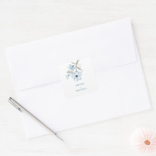 Moderne Elegante Chic Staubblaue Hochzeit Quadratischer Aufkleber