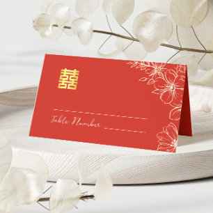 Moderne elegante chinesische Hochzeit floral Schri Platzkarte