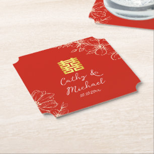 Moderne elegante chinesische Hochzeit floral Schri Untersetzer
