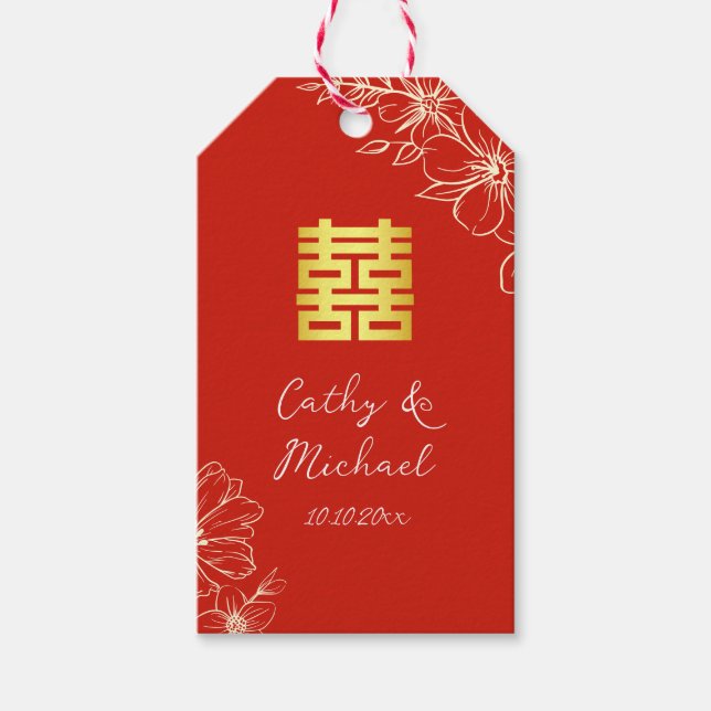 Moderne elegante chinesische Hochzeitsschrift mit  Geschenkanhänger (Vorderseite)