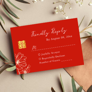Moderne elegante chinesische Hochzeitsschrift mit  RSVP Karte