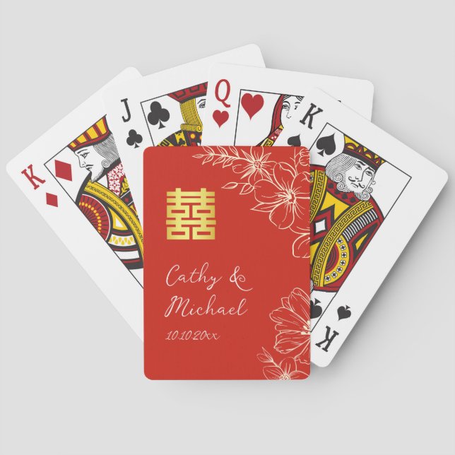 Moderne elegante chinesische Hochzeitsschrift mit  Spielkarten (Rückseite)