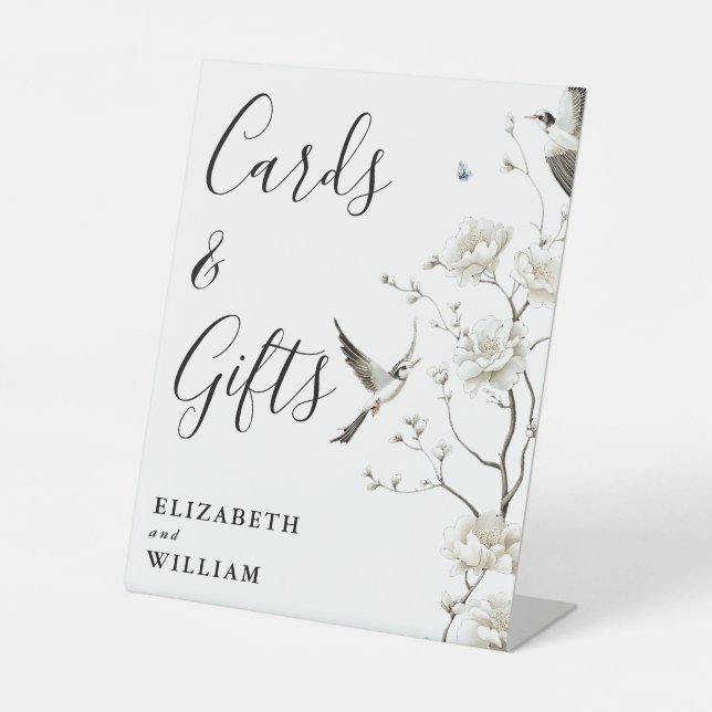 Moderne elegante Chinoiserie Blumenkarten und Gesc Sockelschild (Vorderseite)