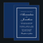 Moderne Elegante Classic Blue Wedding Einladung<br><div class="desc">Moderne elegante,  aber einfache Einladungs-Karte für Hochzeiten in klassischem Blau und Weiß</div>