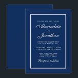 Moderne Elegante Classic Blue Wedding Einladung<br><div class="desc">Moderne elegante,  aber einfache Einladungs-Karte für Hochzeiten in klassischem Blau und Weiß</div>