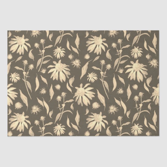Moderne Elegante Coneflowers Brown Beige Seidenpapier (Vorderseite)