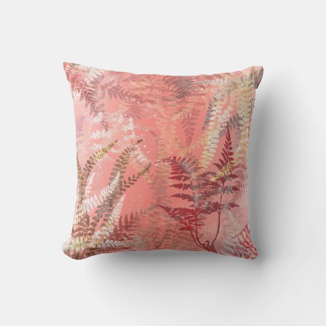 Moderne elegante Coral Pink Frond Kissen (Vorderseite)
