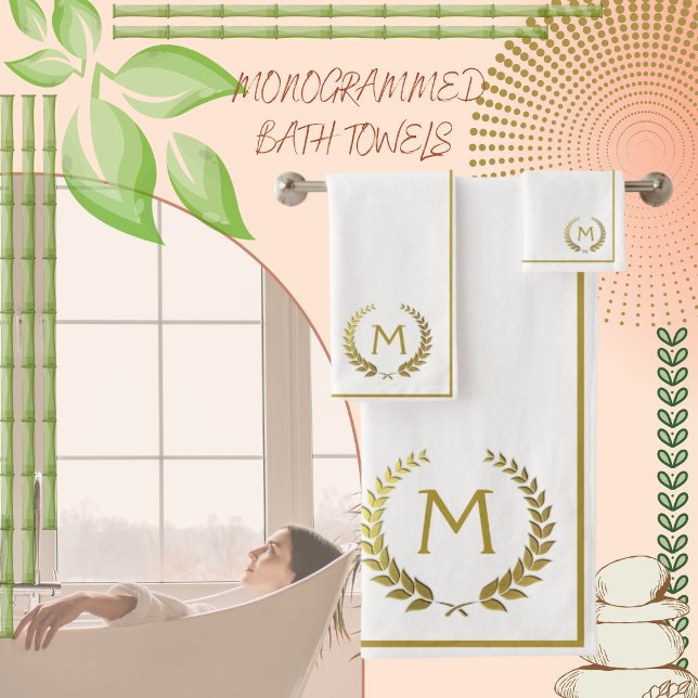 Moderne elegante Cream Gold Chic Monogrammiert Badhandtuch Set (Von Creator hochgeladen)