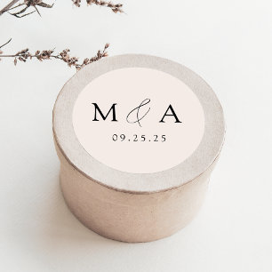 Moderne, elegante Cream Monogram-Hochzeit Runder Aufkleber
