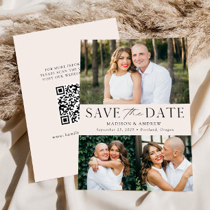 Moderne elegante Creme 3 Foto QR Code Save The Date