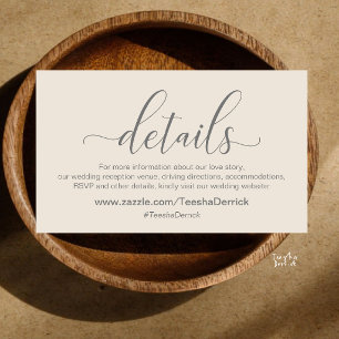 Moderne elegante creme-graue Schrift Hochzeits-Web Begleitkarte
