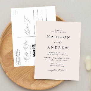 Moderne elegante Creme QR-Code Hochzeit Einladungspostkarte