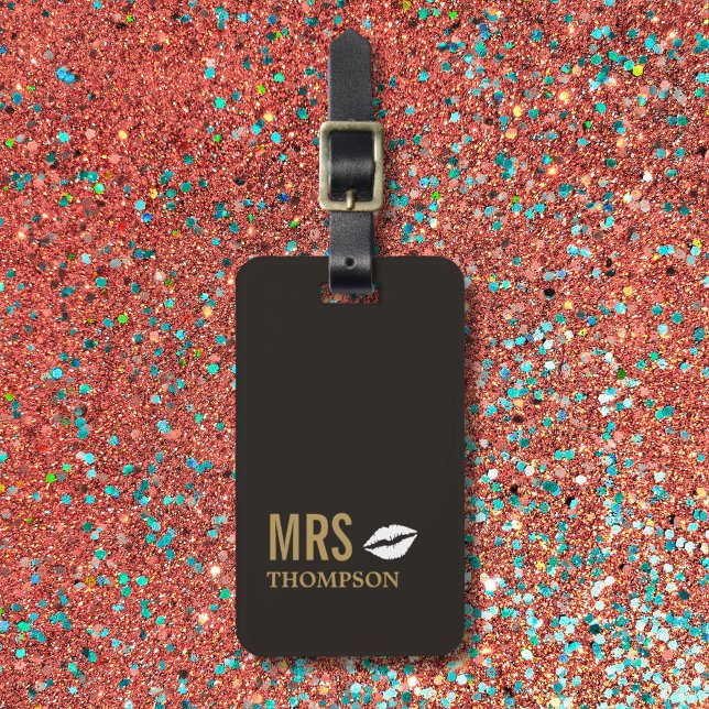 Moderne elegante Dark Golden White Lips Mrs. Gepäckanhänger (Von Creator hochgeladen)