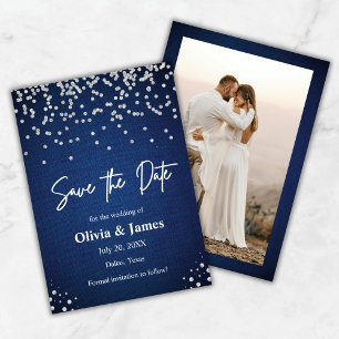 Moderne, elegante Denim- und Diamonds-Foto Hochzei Save The Date