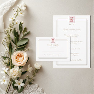Moderne elegante Doppelte Glückseligkeit Hochzeit  Einladung