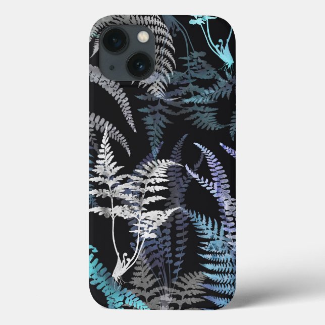 Moderne elegante dunkelblaue Fern-Blätter Case-Mate iPhone Hülle (Rückseite)