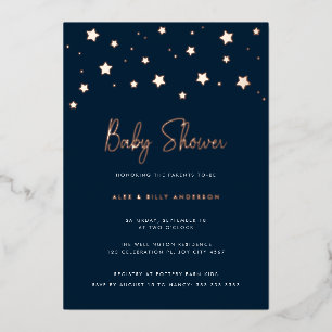 Moderne elegante dunkelblaue Sterne Eltern Baby-Pa Folieneinladung