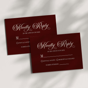 Moderne elegante dunkelburgunder Hochzeits-Antwort RSVP Karte