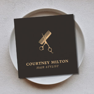 Moderne, elegante dunkle Imitate Goldschere Comb Quadratische Visitenkarte