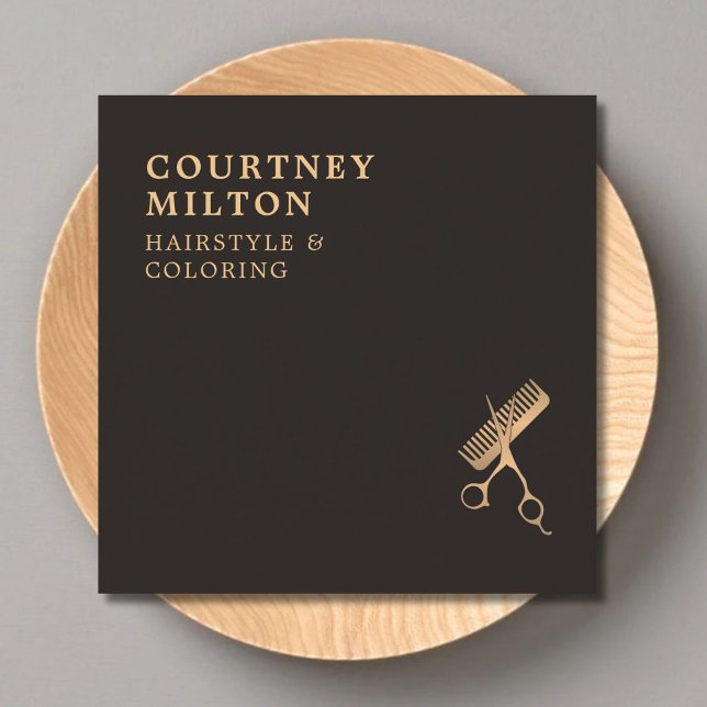 Moderne, elegante dunkle Imitate Goldschere Comb Quadratische Visitenkarte (Von Creator hochgeladen)