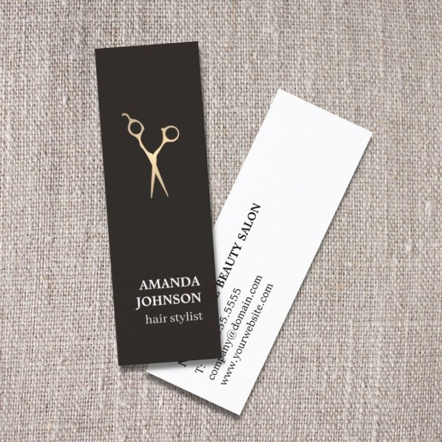 Moderne, elegante dunkle Imitate Goldschere Mini Visitenkarte (Von Creator hochgeladen)