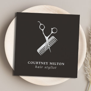 Moderne elegante dunkle Imitate Silberschere Comb Quadratische Visitenkarte