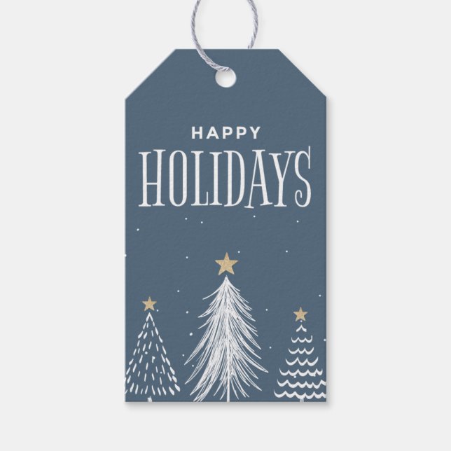 Moderne elegante Dusty Blue Happy Holidays Gift Ta Geschenkanhänger (Vorderseite)