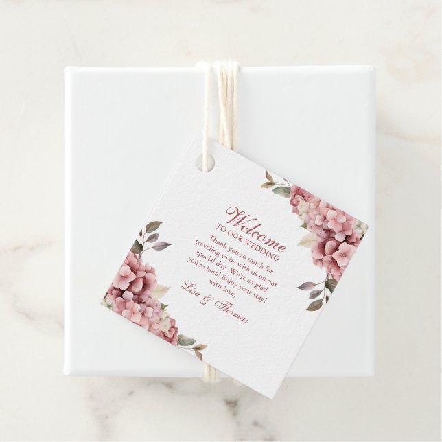 Moderne elegante Dusty Rose Hydrangea Wedding Geschenkanhänger (Beispiel)