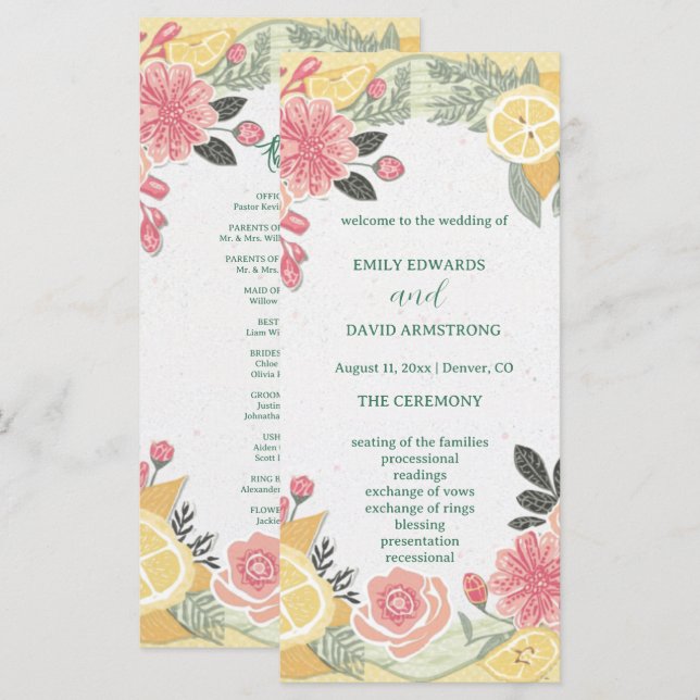 Moderne elegante einfache Floral-Hochzeitsprogramm (Vorne/Hinten)