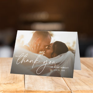 Moderne elegante einfache Foto-Hochzeitskarte gefa Dankeskarte