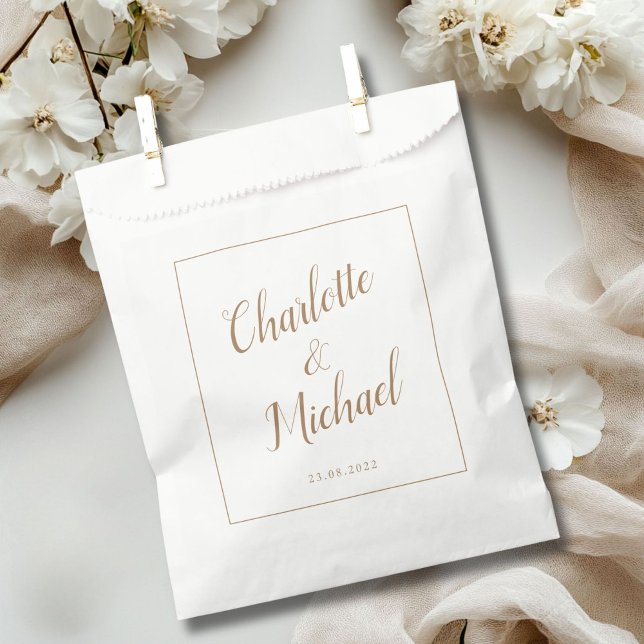 Moderne Elegante Einfache Gastgeschenk Hochzeit Geschenktütchen (Modern Elegant Simple Wedding Favor Bag with your name and date.)