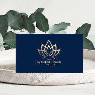 Moderne Elegante Einfache Goldene Lotus Navy Blau Visitenkarte