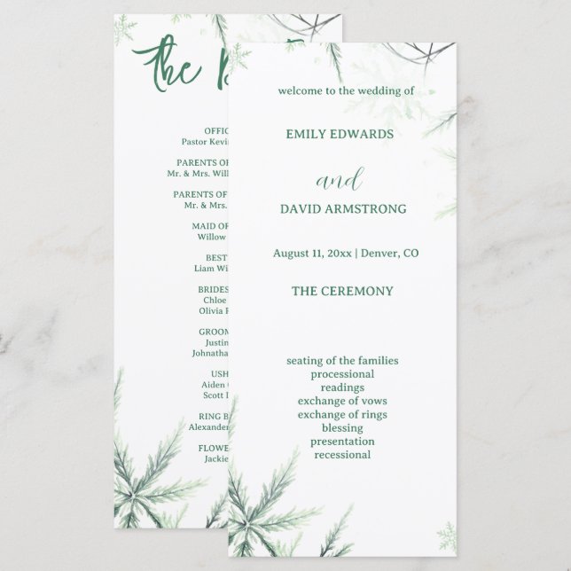 Moderne elegante einfache Hochzeitsprogramme (Vorne/Hinten)