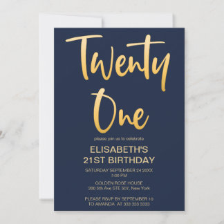Moderne elegante einfache Navy 21. Geburtstagsfeie Einladung