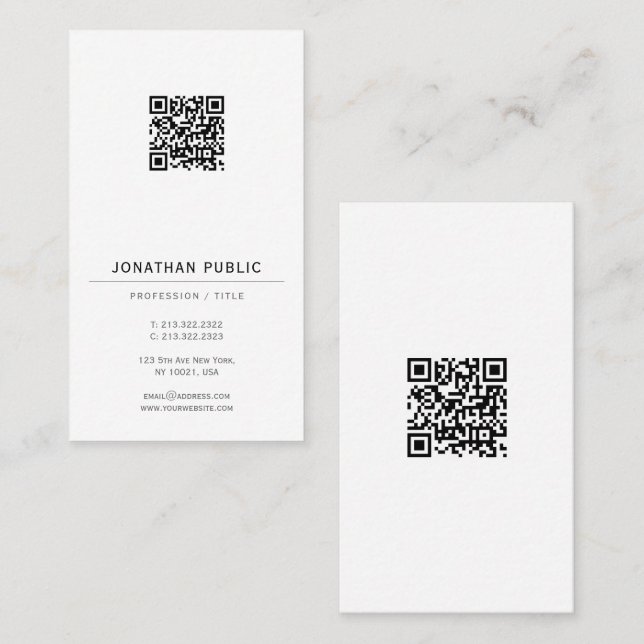 Moderne elegante einfache QR-Code-Vorlage Vertikal Visitenkarte (Vorne/Hinten)