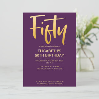 Moderne elegante einfache violette 50. Geburtstags Einladung
