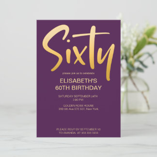 Moderne elegante einfache violette 60. Geburtstags Einladung