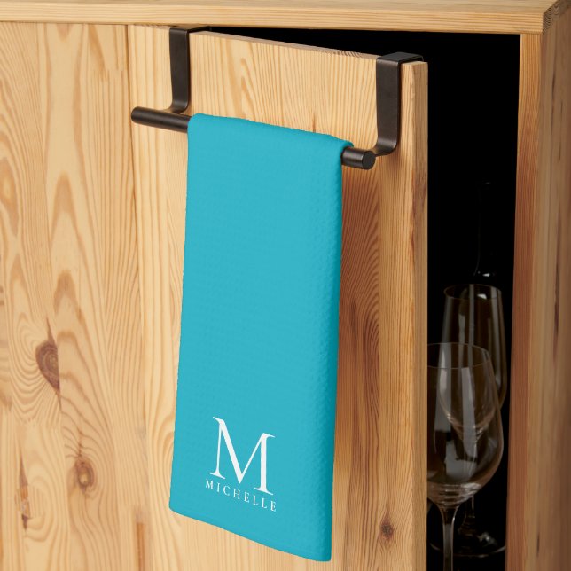 Moderne elegante einfache Vorlage Monogramm Azure  Geschirrtuch (Drittel gefaltet)
