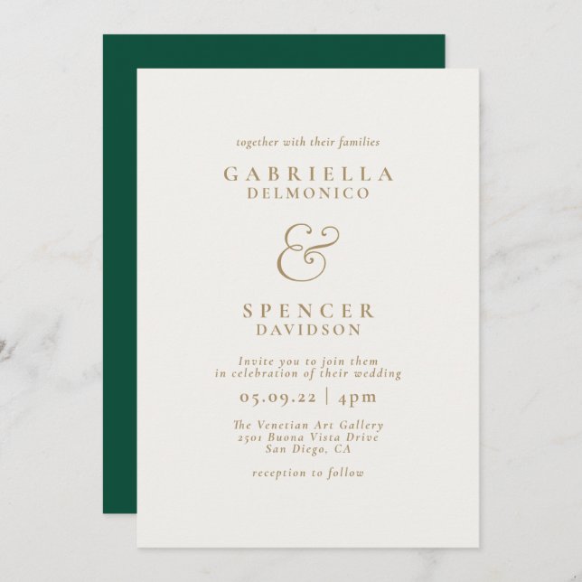 Moderne Elegante Emerald Green Gold Wedding Einladung (Vorne/Hinten)