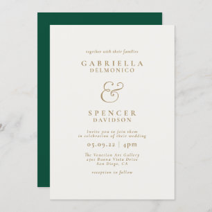 Moderne Elegante Emerald Green Gold Wedding Einladung