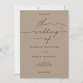 Moderne elegante erdige braune Burgunder-Hochzeit Einladung
