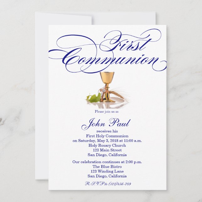 Moderne Elegante Erste Kommunion Einladung für Jun (Vorderseite)