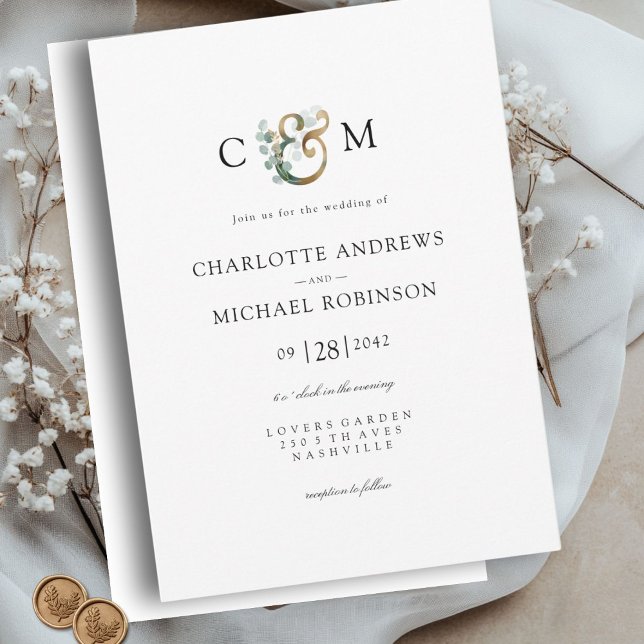 Moderne Elegante Eukalyptus Ampersand Hochzeit Einladung (Modern Elegant Eucalyptus Ampersand Wedding Invitation)